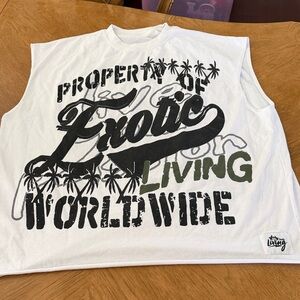 White Graphic Sleeveless Top with large back hit XXL Exotic Living Brand